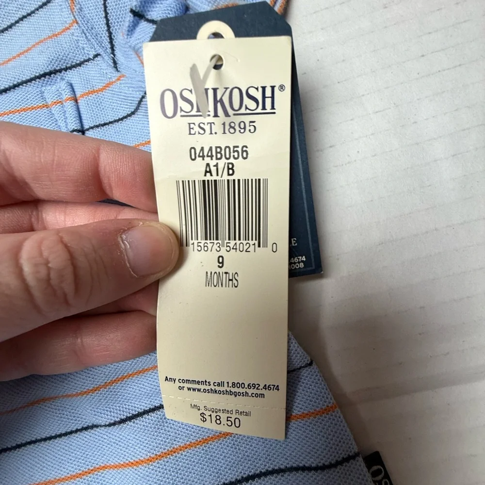 Vintage Oshkosh Baby Boy 9‎ Months Blue Striped One Piece Romper 90s Easter